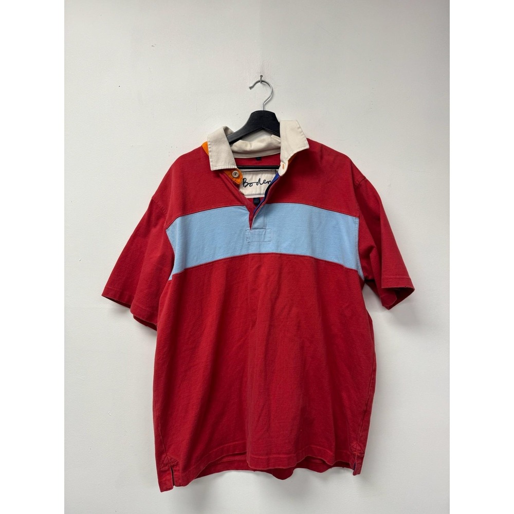 Boden Polo Shirt Mens XL Red Blue Stripe Rugby Colorblock Made‎ Hong Kong